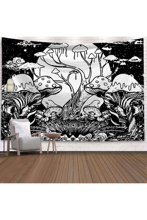 UFO Sun Moon Printed Wall Hanging Tapestry White/Black 95 X 73 X 1cm