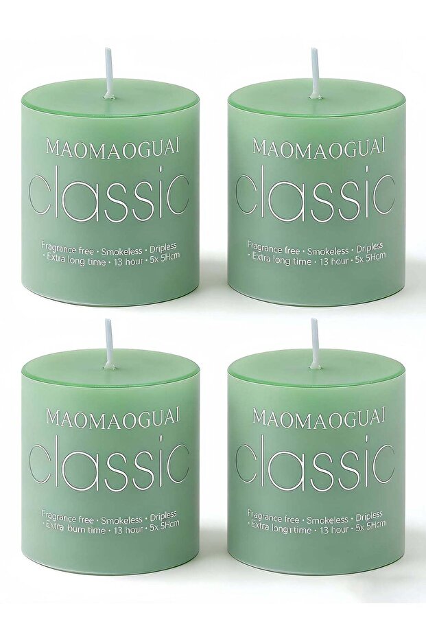 4 Pack Green Tea Scented Candles, Smokeless Dripless Pillar Candles, 13 Hours Long Burning Fragranc