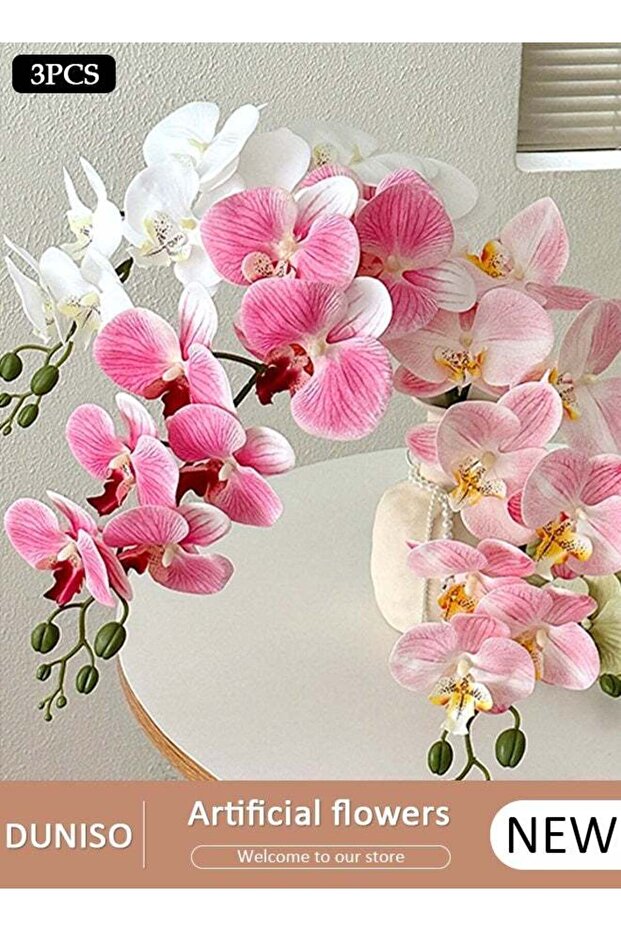 3 Pcs Artificial Butterfly Orchids Flower for Home Vase Decoration Wedding Garden Bouquets Elegant