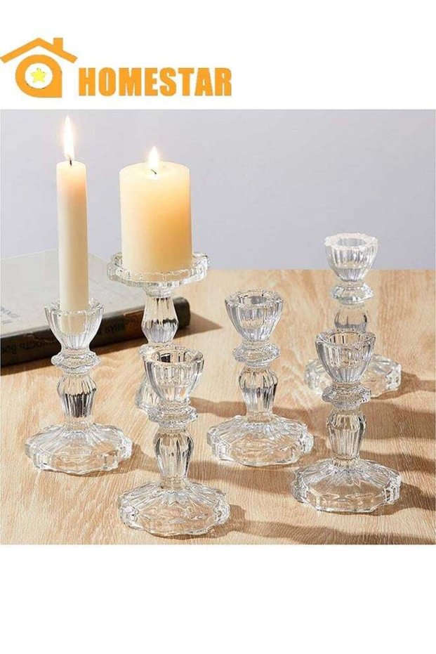 Candlestick Holders Set, Taper Candle Holders Bulk, 6 pcs Clear Glass Candle Holders For Wedding, F
