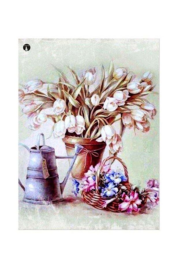 Floral Themed Metallic Plate White/Green/Brown 20x15cm