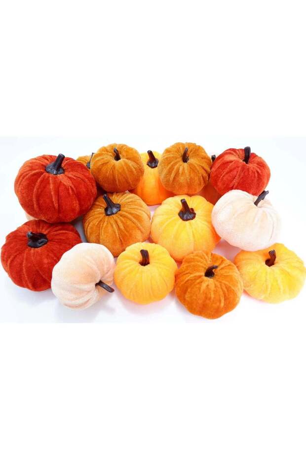Pumpkin Decor for Home Decoration, 16 Velvet Foam Pumkins for Table Decorating Artificial Office Au