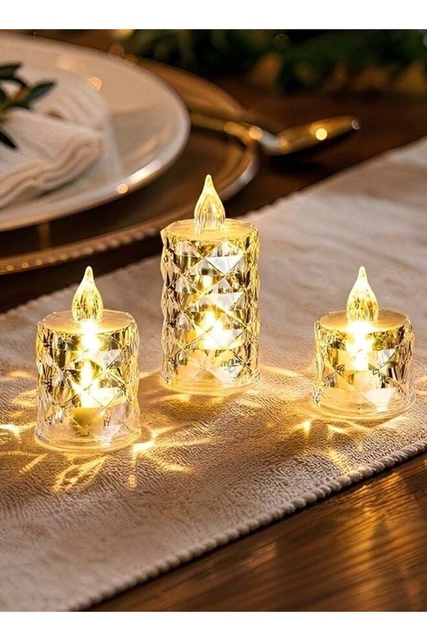 3 Pack Battery Operated Flameless LED Tea Light Candles Realistic Flickering Warm White Crystal Tea