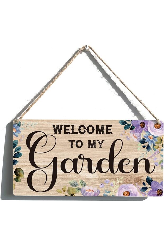 Welcome to My Garden Sign Gift Farmhouse Garden Wooden Hanging Sign Plaque Retro Wall Art Decor for