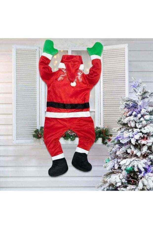 Christmas Outdoor Decoration, Hanging Santa Claus Suit for Decor, Roof Gutter Fireplace Yard Holid