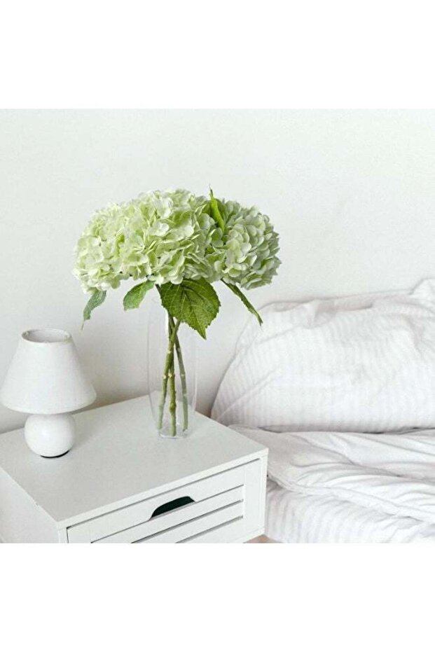 LATIFA 3 Pcs Light Green Artificial Hydrangea Flowers, 21" Faux Silk & Latex Real Touch Floral Stem