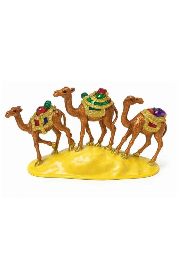 Dubi Souvenir Traditional 3 Metal Camel For Decorative Showpiece- Multi-Color