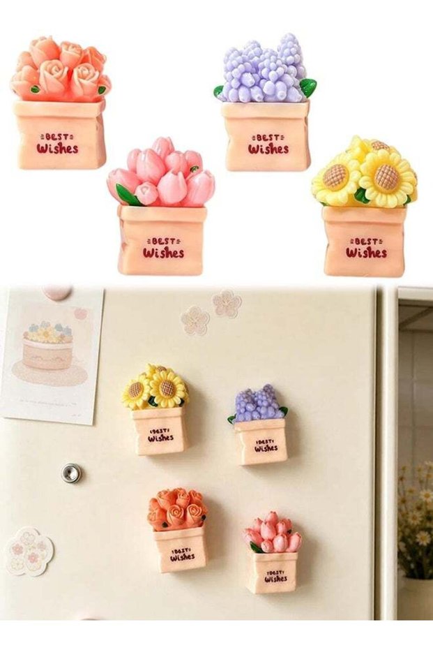 4 Pack Aesthetic Flower Vase Fridge Magnets, Cute Strong Durable Decorative Refrigerator Magnets, M