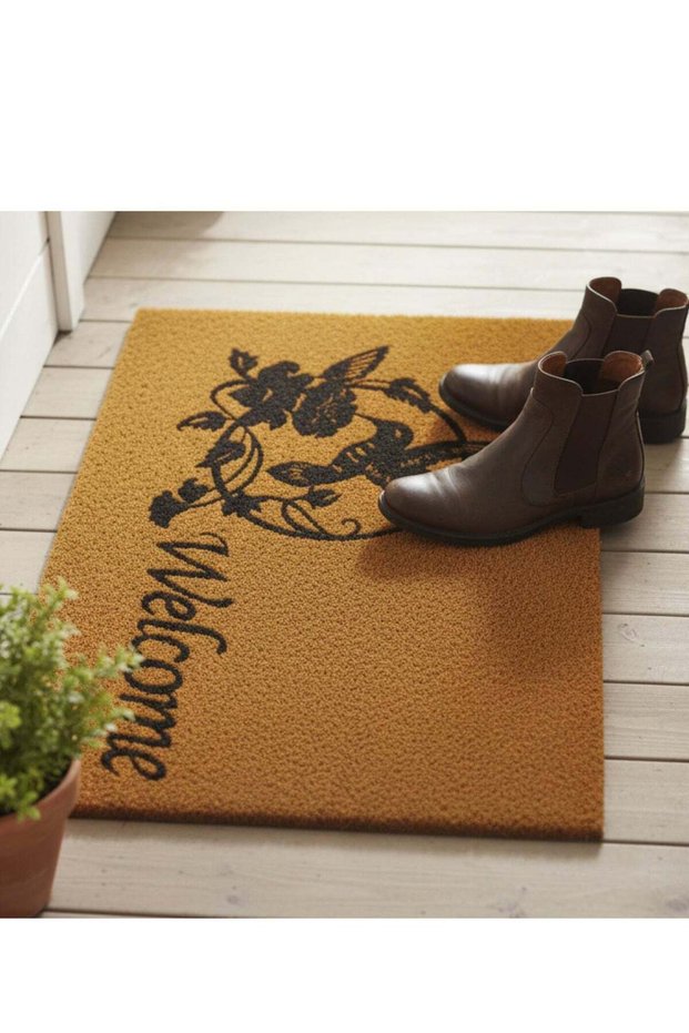 Welcome Printed Coir Doormat, Heavy Duty Anti Slip Entrance Mat Outside, Front Door Rug, Dirt Trapp