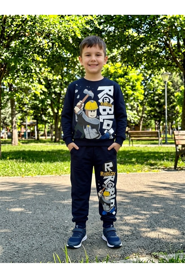4-10 Years Old Boys' Robloxx Printed Cotton Non-Padded Top and Bottom Set