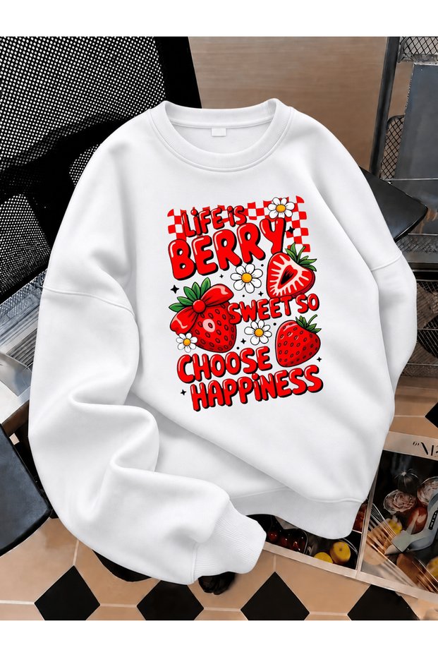 Crew Neck Sweatshirt for Girls, Printed 3-Yarn Threaded Winter Sweatshirt