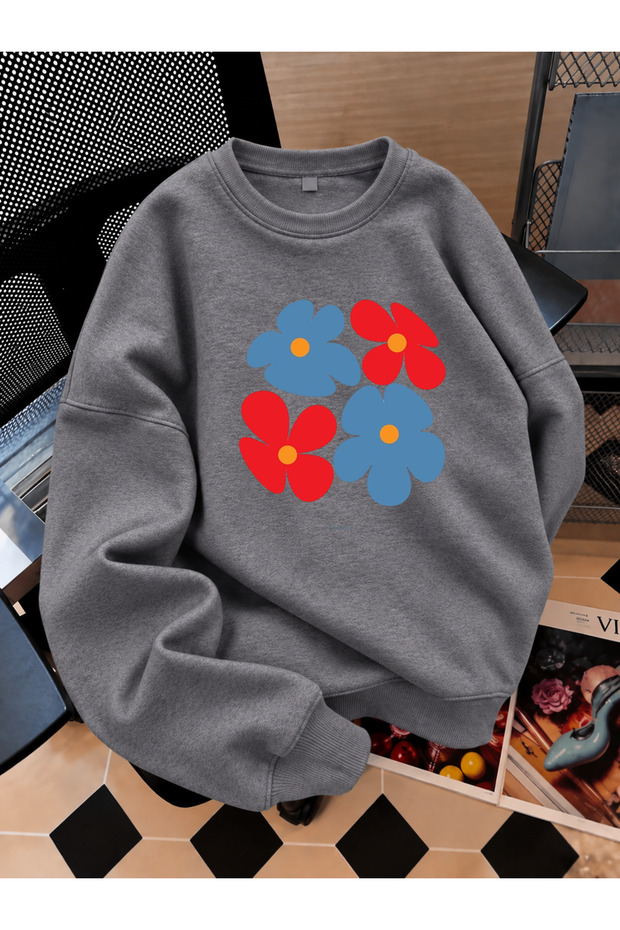 Crew Neck Sweatshirt for Girls, Printed 3-Yarn Threaded Winter Sweatshirt