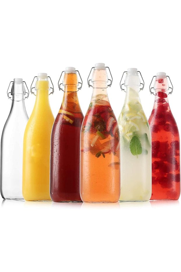 6Pack 32oz Flip Top Glass Bottle 1 Liter Swing Top Bottles with Airtight Seal Flip Caps for Kom