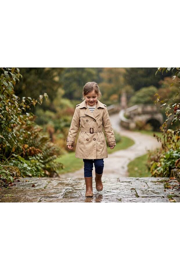 Unisex Children's Double-Breasted Belted Waterproof Trench Coat Raincoat