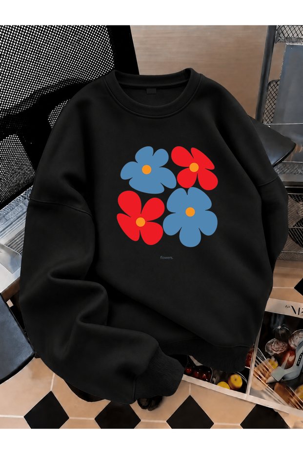 Crew Neck Sweatshirt for Girls, Printed 3-Yarn Threaded Winter Sweatshirt