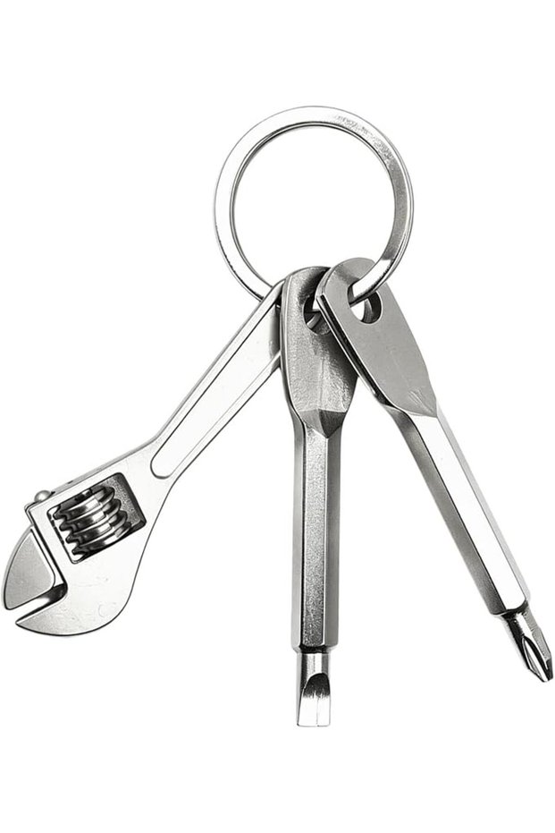 Keychain Screwdriver Set Stainless Steel Pocket Tool Kit with Wrench