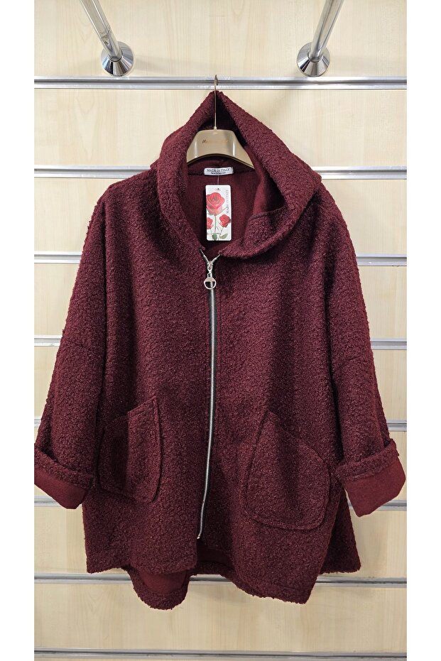 Italian Boucle Jacket with Hood, Plain Pattern