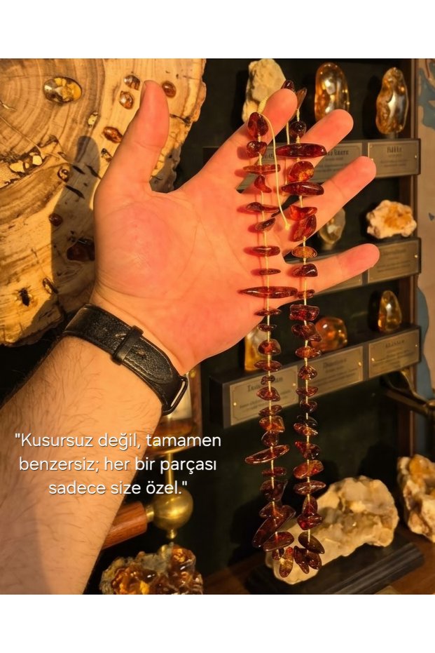 Güleç Natural Stone Natural Baltic Amber Necklace Amorphous Cut Adjustable 60+15 cm