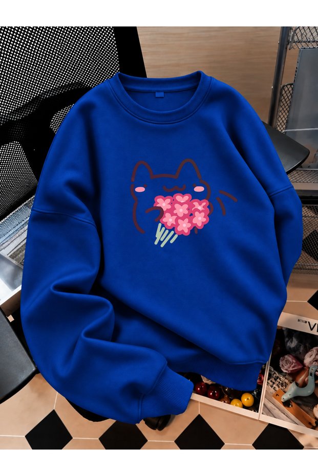 Crew Neck Sweatshirt for Girls, Printed 3-Yarn Threaded Winter Sweatshirt