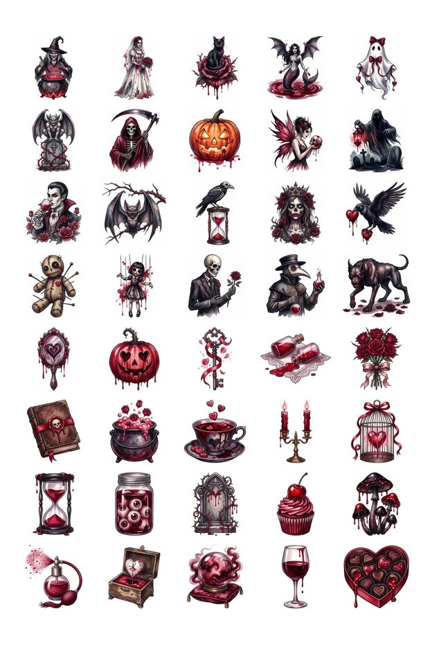 Halloween Gothic Romantic Watercolor Sticker Set 40 Pcs Agenda Scrapbook Journal Planner