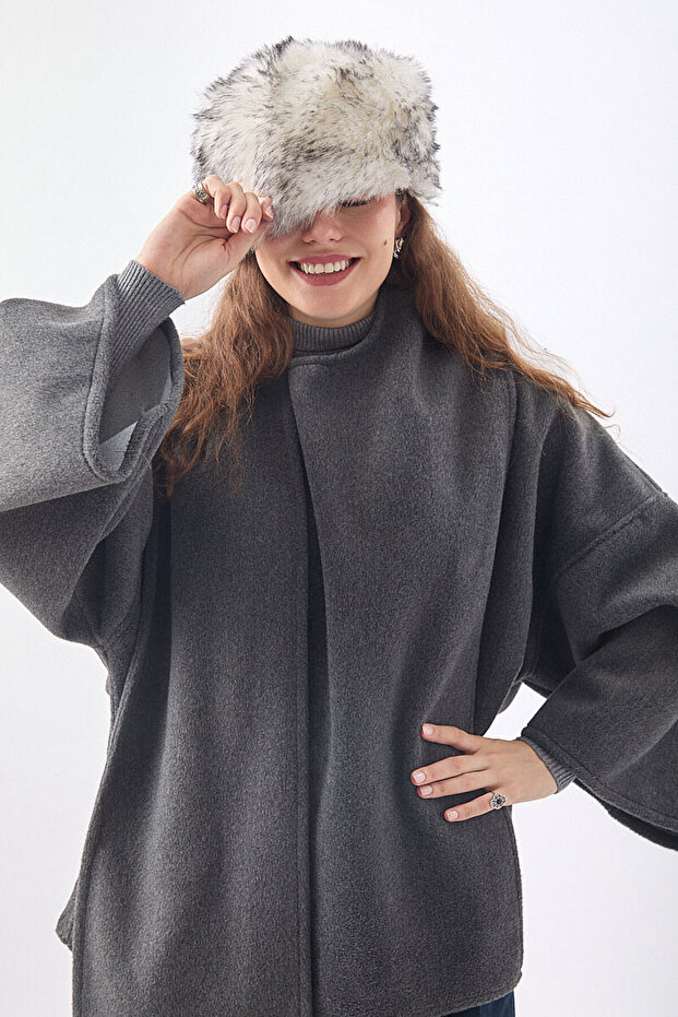 Short Coat with Scarf Anthracite