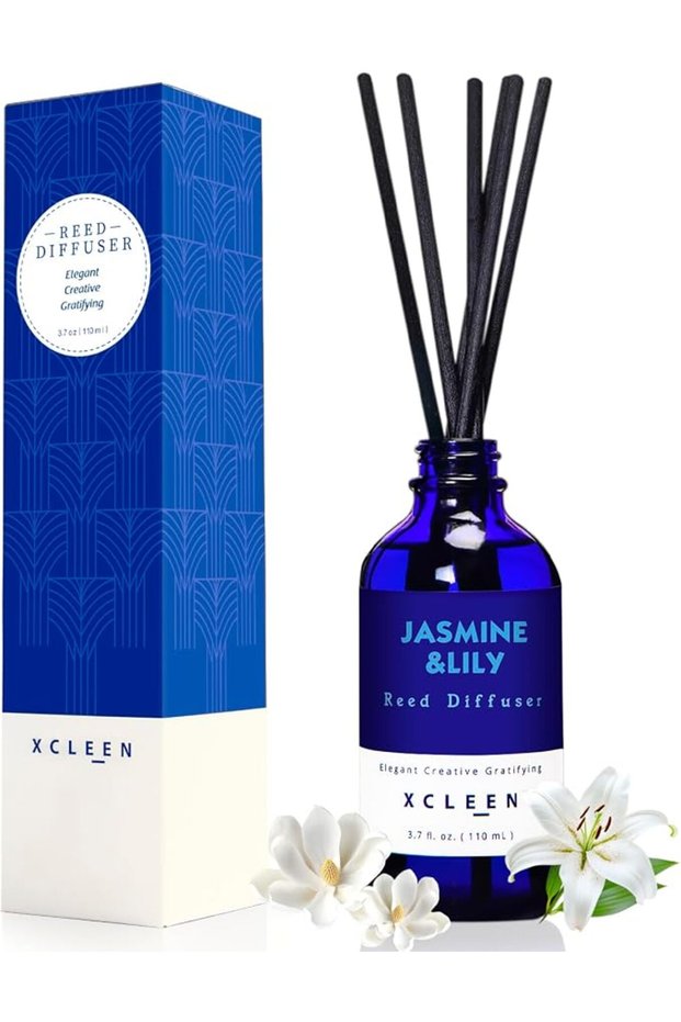 مجموعة معطر جو Xcleen - معطر برائحة الياسمين والزنبق مع 6 أعواد خيزران، معطر طويل الأمد
