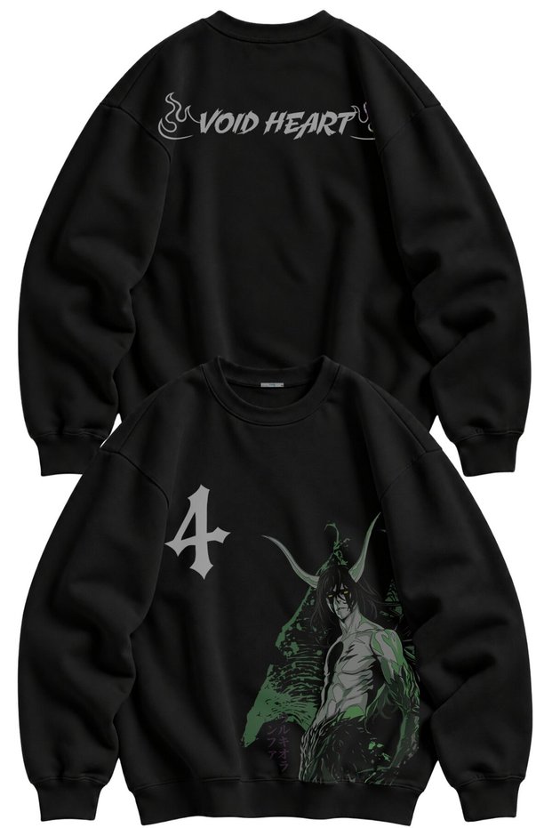 Unisex Oversize Ulquiorra Cifer Ense Printed Bleach Anime Themed Hoodless Sweatshirt
