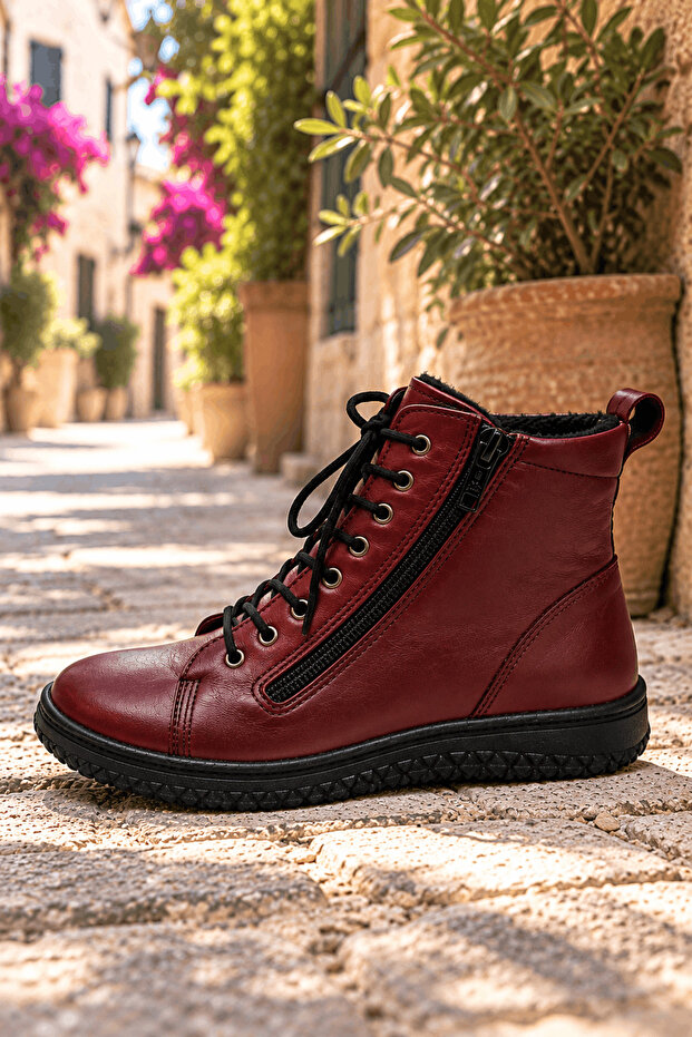 Genuine Leather Lace-Up Zippered Casual Boots Model Name: Maat