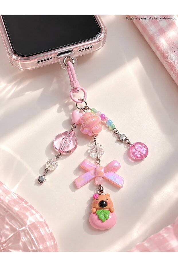 Phone Charm Keychain Bag Ornament Spiral Notebook Accessory Kawaii Korean Style Y2K Pink Charm with Teddy Bear