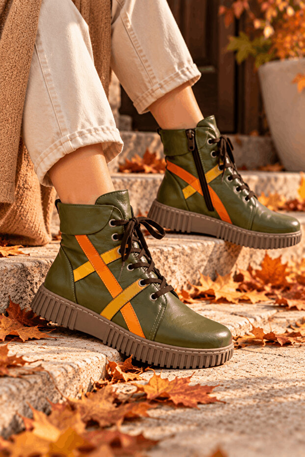 Genuine Leather Lace-Up Zippered Thick-Soled Boots Model Name: Uzume