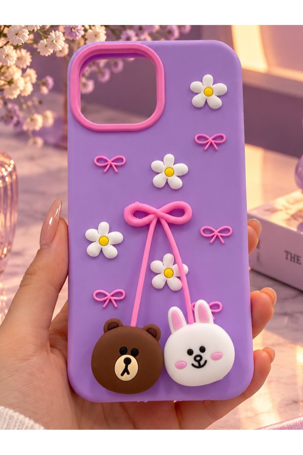 Compatible with iPhone 13/14 - Cute Silicone Phone Case with Embossed 3D Bow & Daisy Pattern - Camera Protected