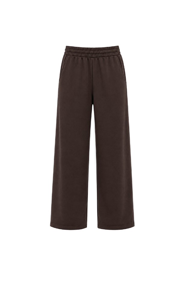 Women's Brown Soft Tuşe Wide Leg High Waisted Sweatpants