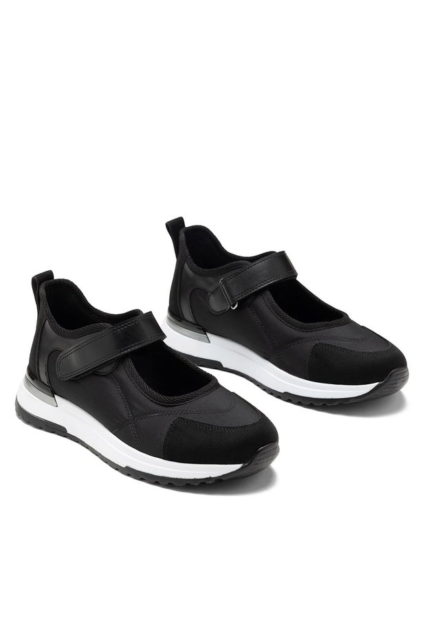 Women's Black Velcro Mary Jane Sneaker Thick Sole Casual Sports Shoes