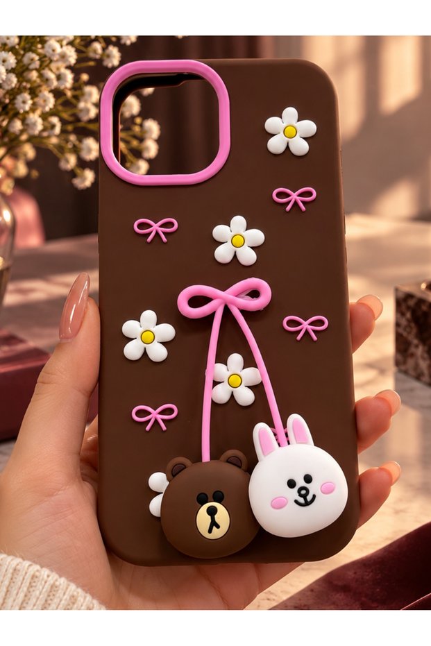 Compatible with iPhone 13/14 - Cute Silicone Phone Case with Embossed 3D Bow & Daisy Pattern - Camera Protected