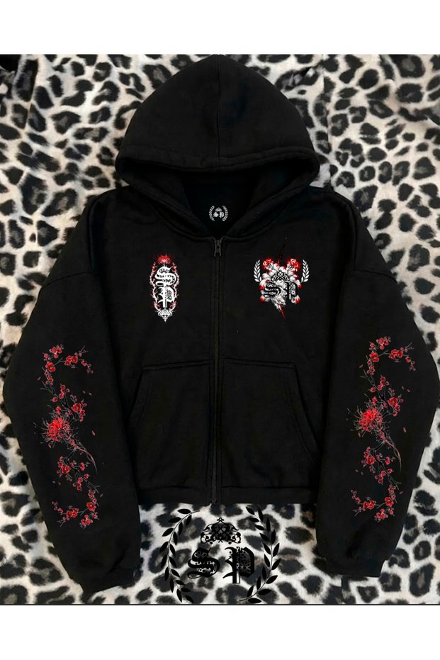 Zip-Up Harajuka Trend Printed Zippered Sweatshirt Vintage Hoodie