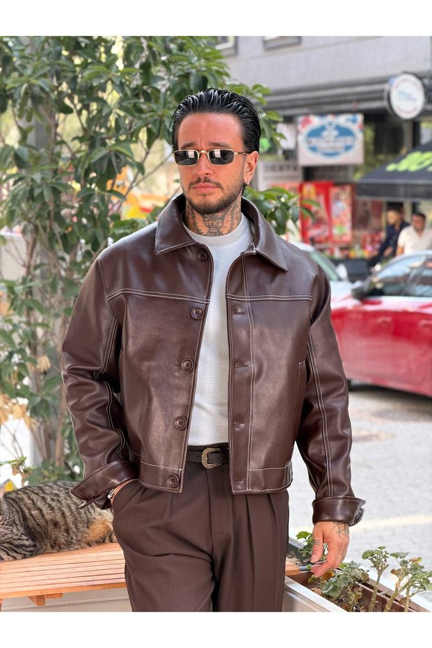 Retro Buttoned Faux Leather Jacket