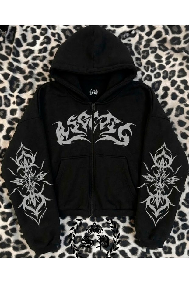 Zip-Up Harajuka Trend Printed Zippered Sweatshirt Vintage Hoodie