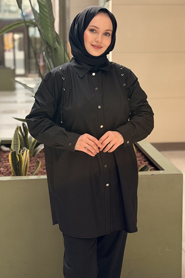 Fuat Gürşen Sleeves with Eyelet Thread Detail Shirt