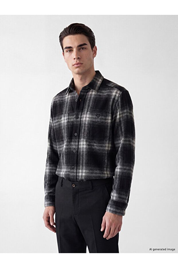 Esvab • Modern & Distinctive Checkered Embroidered Gabardine Men's Shirt