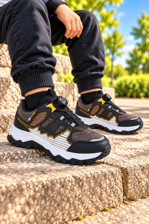 Children's Brown Smart Lace-Up Thick Sole Outdoor Daily Sports Shoes