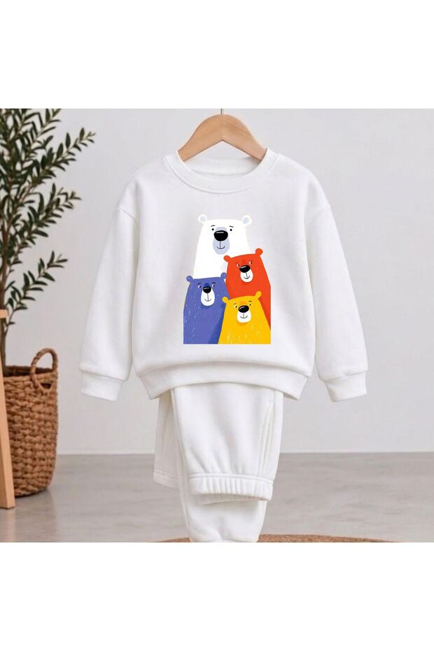 Team Sweatshirt Bear Triple Printed Girls' and Boys' Crew Neck Sweatshirt