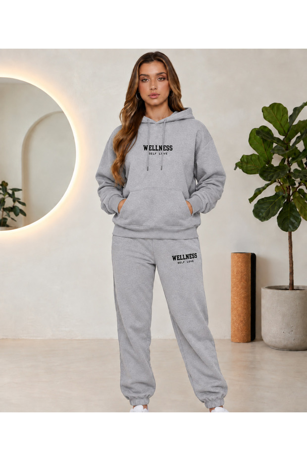Hooded Sweat Suit 2-Piece Combination Winter Patterned Welness Printed Women's / Men's Unisex Model