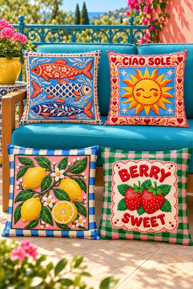طقم أغطية وسائد مزخرفة من Ciao Sole مكون من 4 قطع
