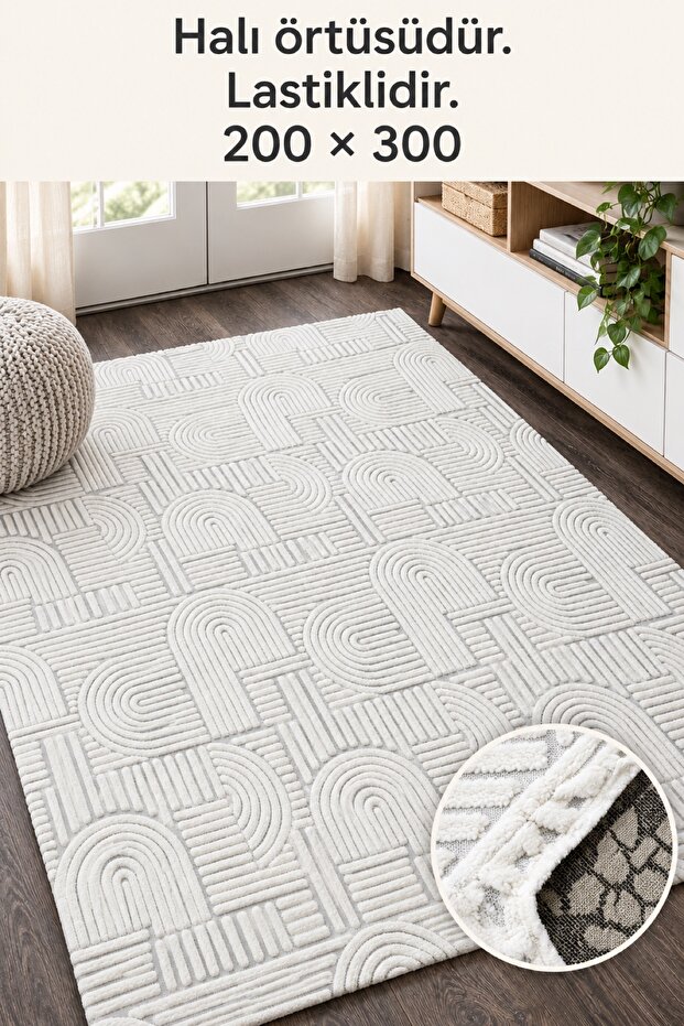 Modern Wellsoft Elastic Carpet Cover 6m2 (200 X 300cm), Geometric Patterned, Soft Textured Carpet Protective Cover