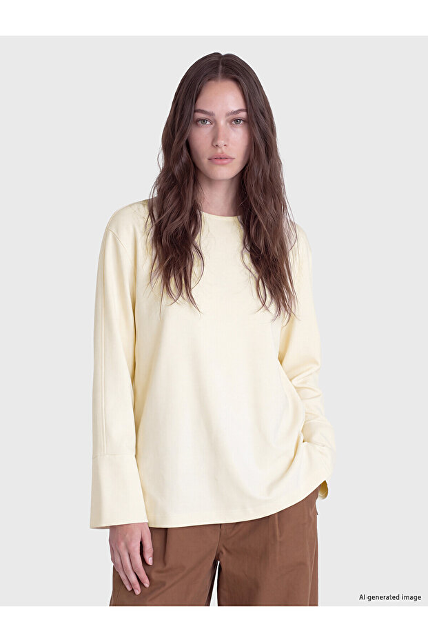 Two Mt Shop Quality Lcw Modest Beige Interlock Plain Standard & Regular Women's Sweatshirt Tunic