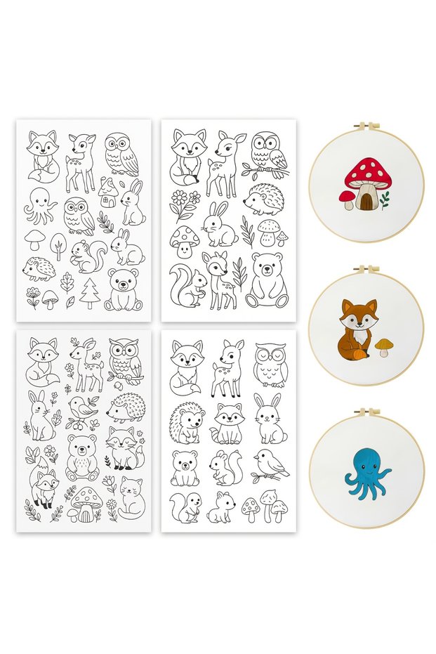 4 Sheets 4 Sheets A4 Size Water-Soluble Embroidery Transfer Paper - Easy-to-Use Pre-Printed Animal &
