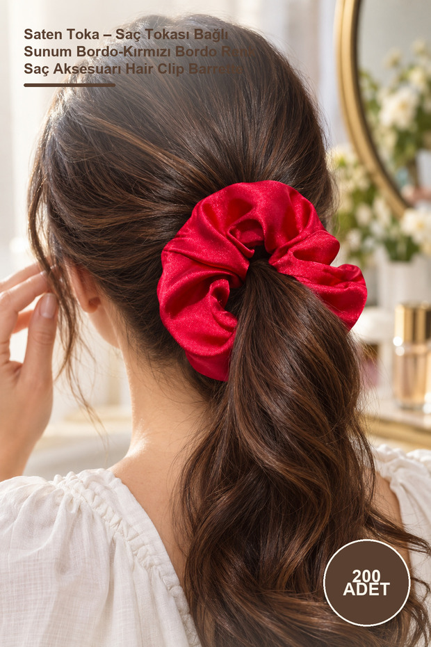 200 Pieces Satin Hair Clips – Hair Clips Tied Together Presentation Burgundy-Red Burgundy Color Hair Accessory Hair Clip Barrette