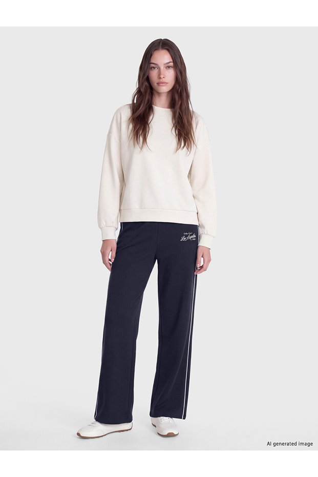 Peak New Season Navy Blue Los Angeles Printed Women's Thick Sweatpants.