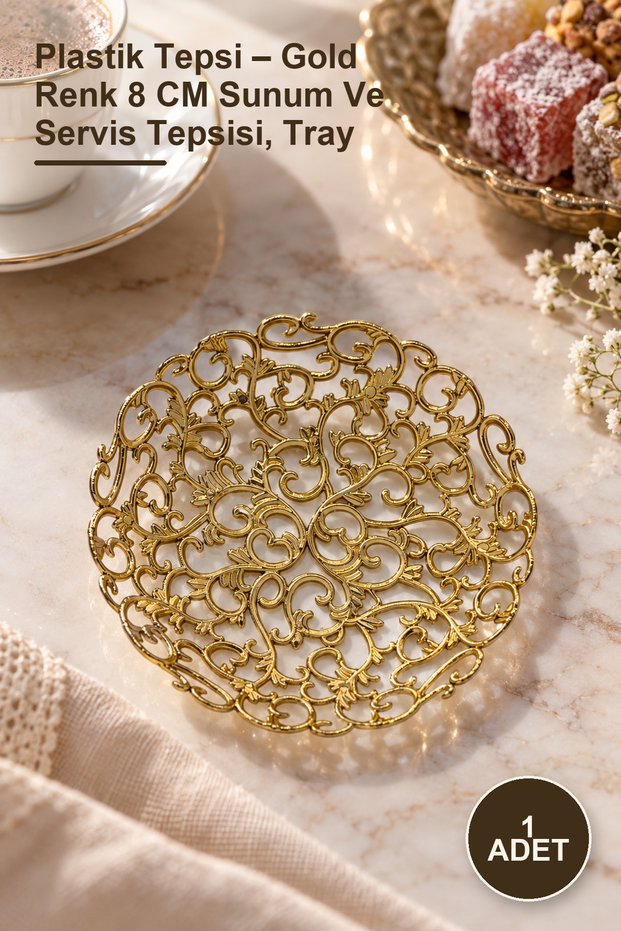 1 Plastic Tray – Gold Color 8 cm Presentation and Serving Tray, Tray