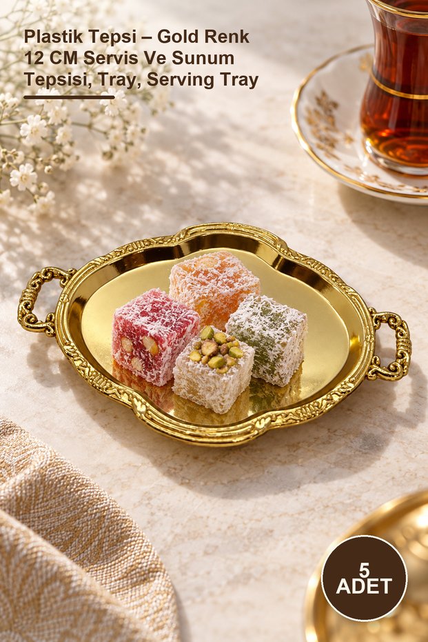 5 Plastic Trays – Gold Color 12 cm Serving and Presentation Tray, Tray, Serving Tray